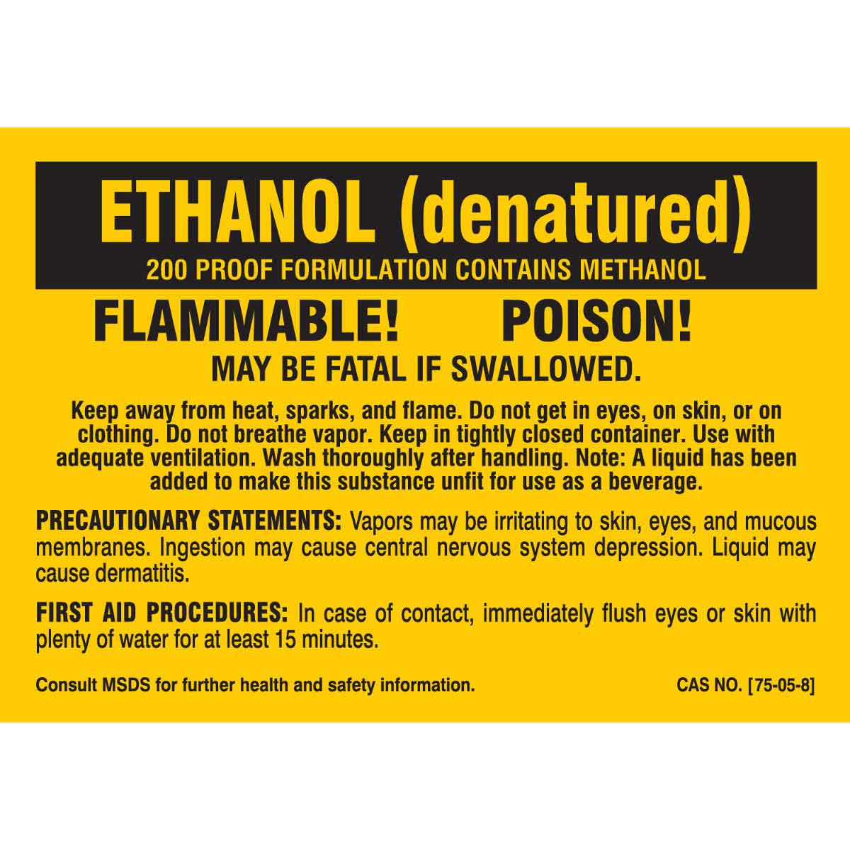 B302 3.5X5 25/PK ETHANOL DENATURED LABEL