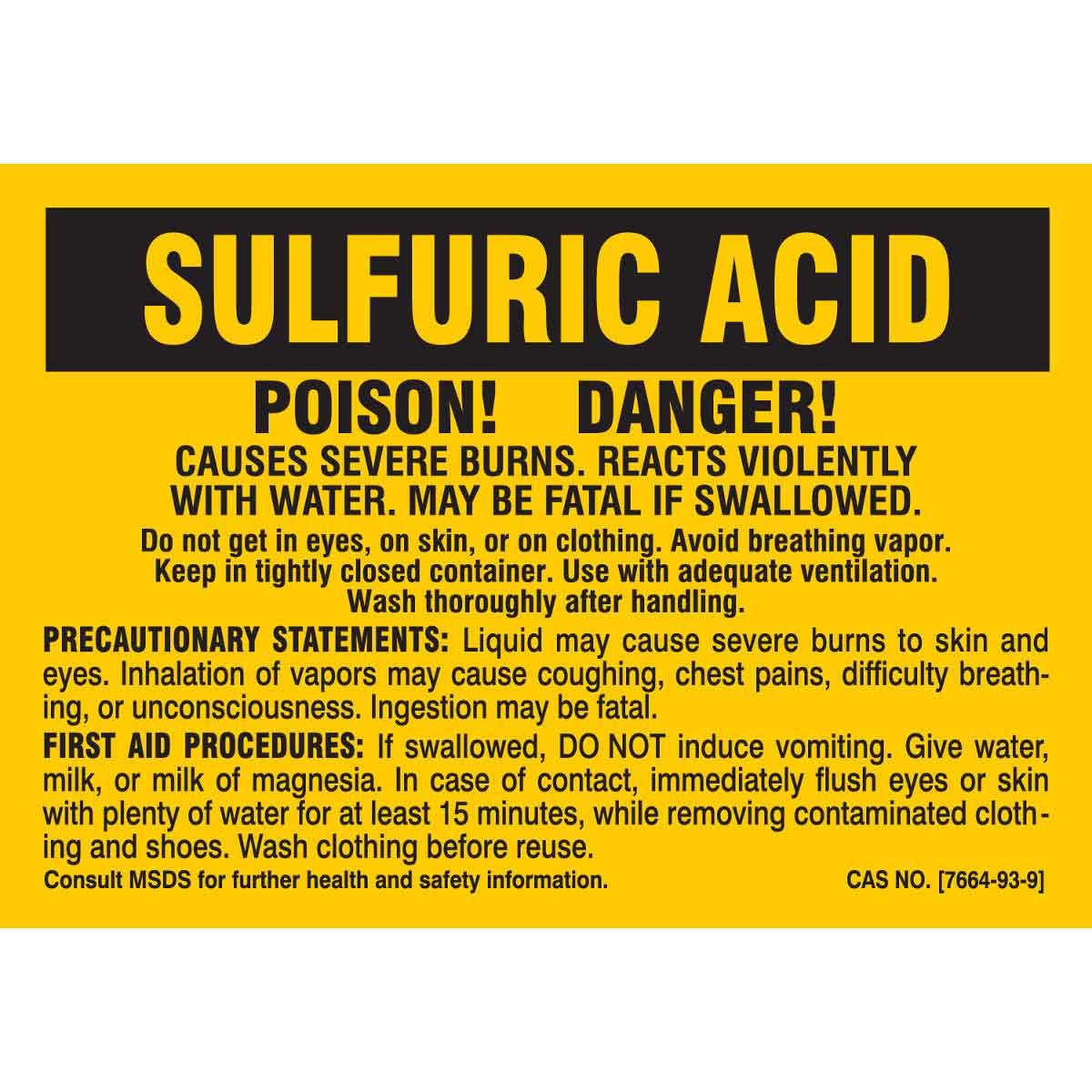 B-302 3.5X3.5 25/PK SULFURIC ACID LABEL