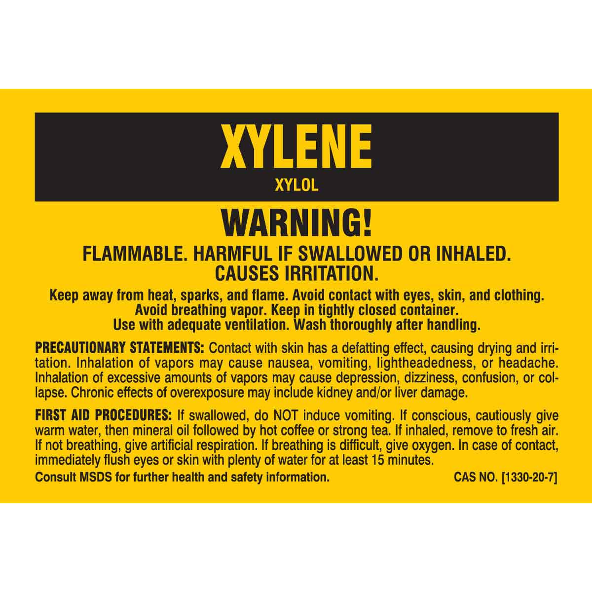 B-302 3.5X5 25/PK XYLENE LABELS