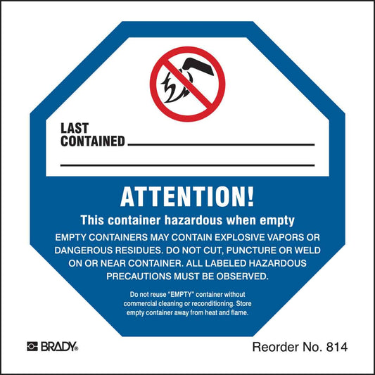 B-235 4X4 100/PK EMPTY DRUM WARNING