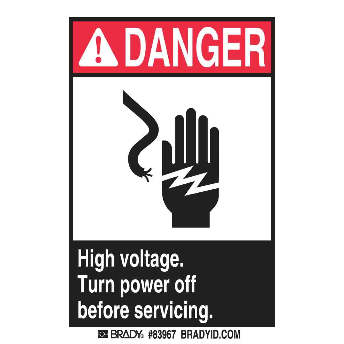 B302 5X3.5 B,R/W HIGH VOLTAGE SIGN 5/PAC