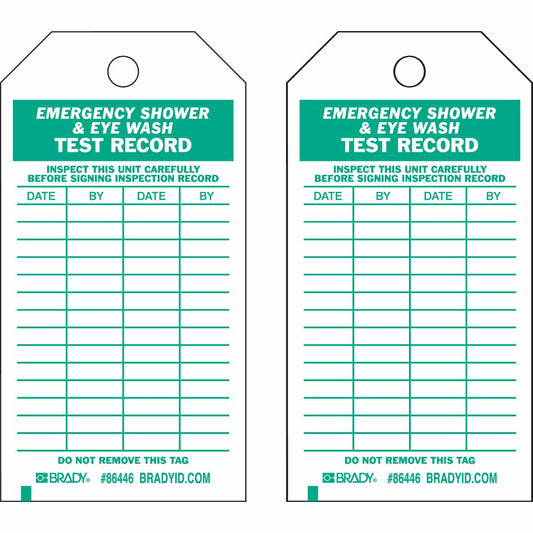 TAG 5.75X3 10PK EMERG SHR/EYEWASH RECORD