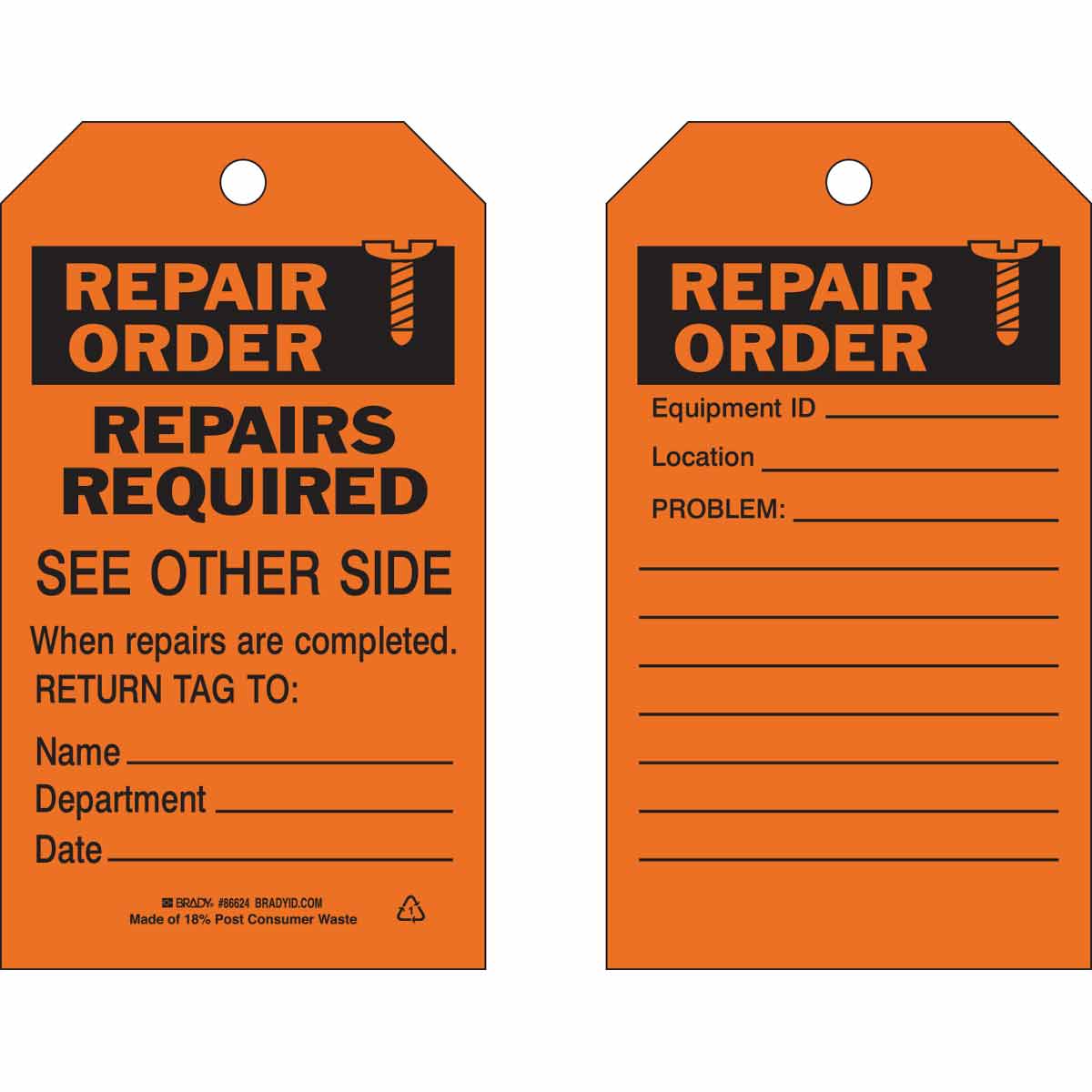 TAG B853 7X4 BLK/ORG 2-SIDED 100/PKG