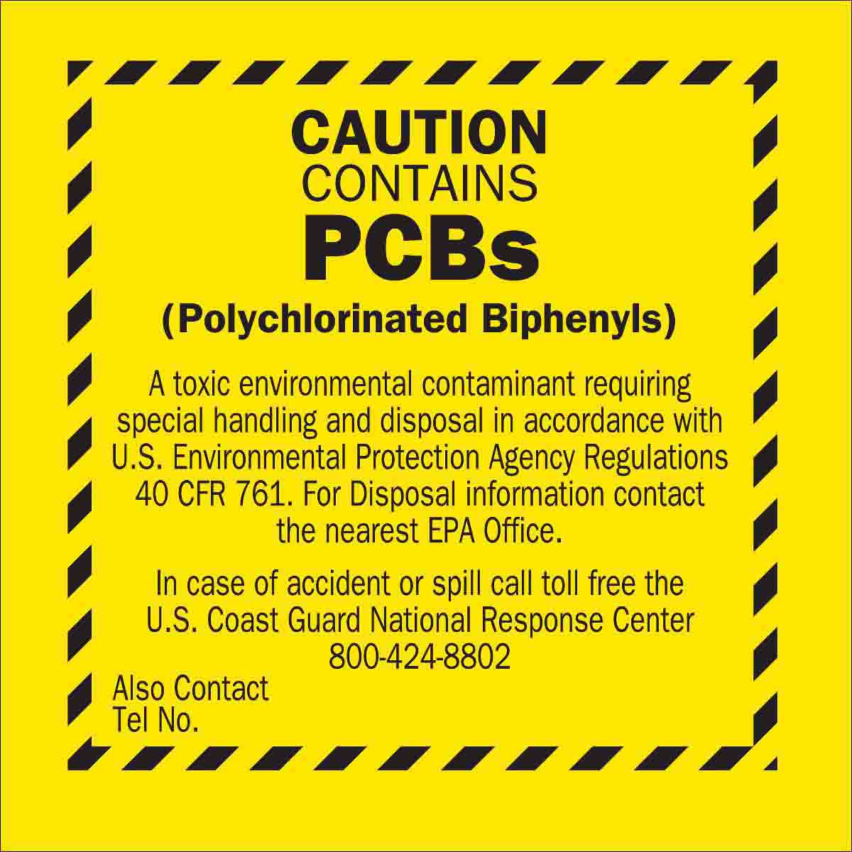 B120,6X6,BLK/YEL,CAUTION CONTAINS PCBs