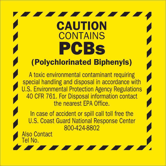 B120,6X6,BLK/YEL,CAUTION CONTAINS PCBs