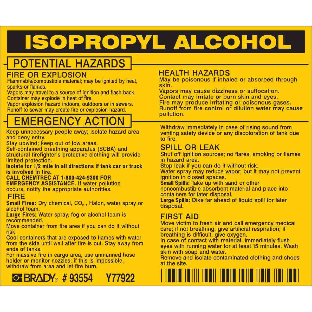 ISOPROPYL ALCOHOL Labels 3.75x4.5 BK/YL