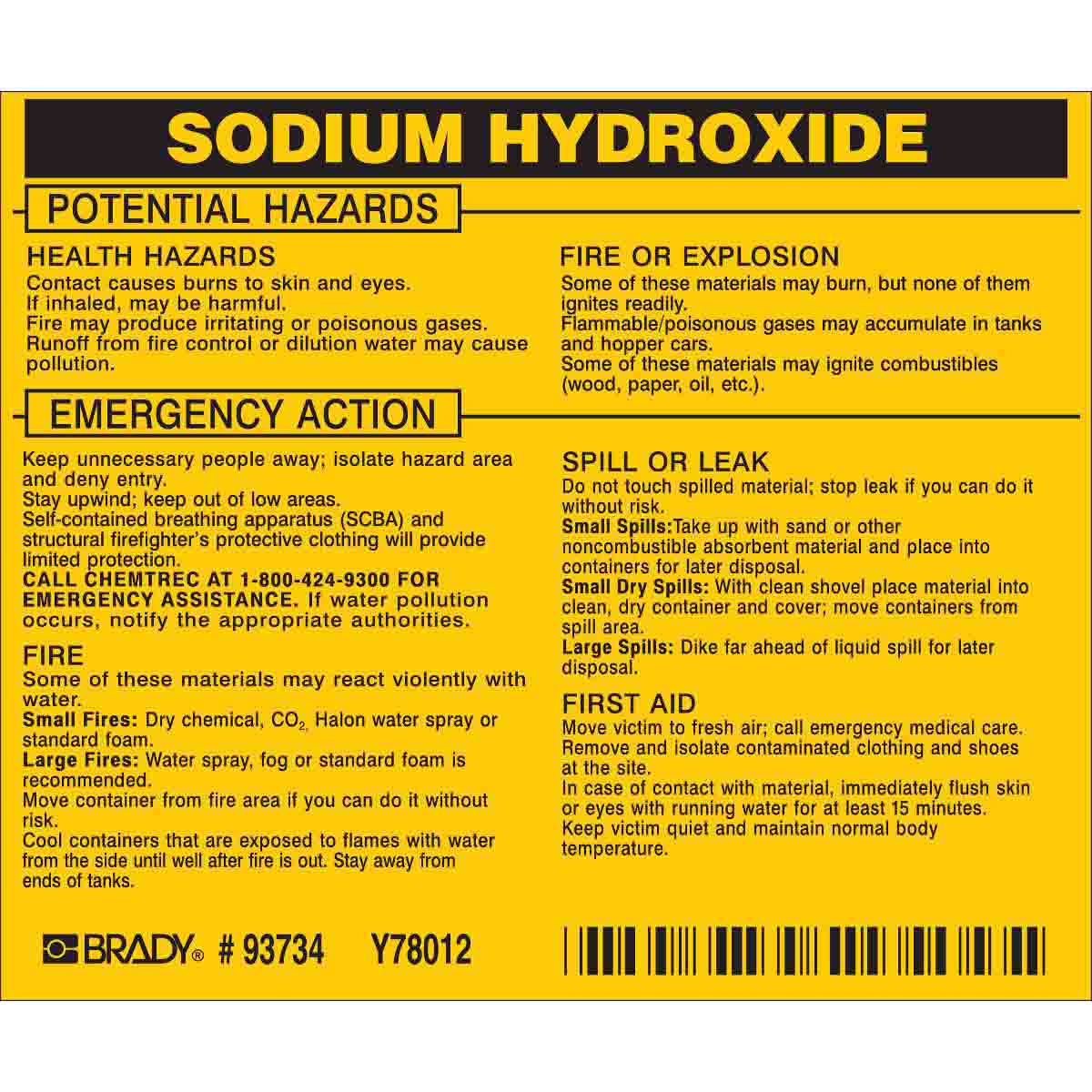 SODIUM HYDROXIDE Labels 3.75x4.5 BK/YL