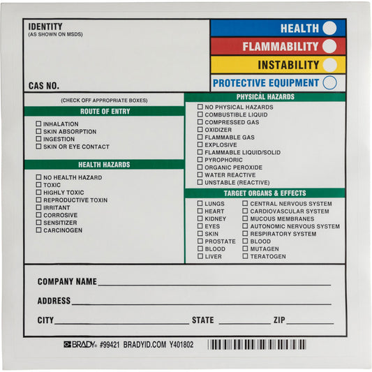 B235,7X7", HAZ-COM LABELS, 100/PKG