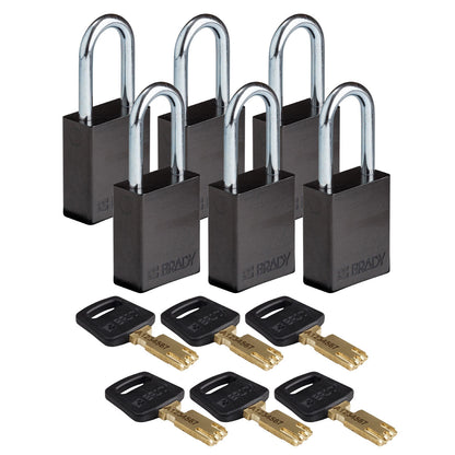 Alum Padlock 1.5" Steel Shkl KD BK 6PK