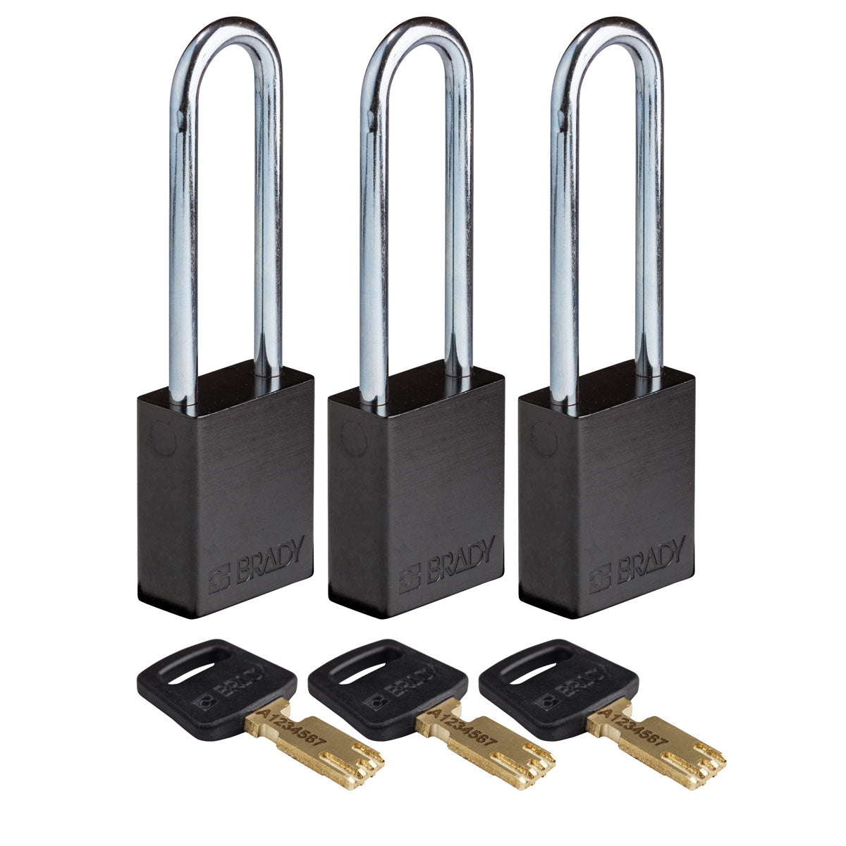 Alum Padlock 3" Steel Shackle KA BK 3PK