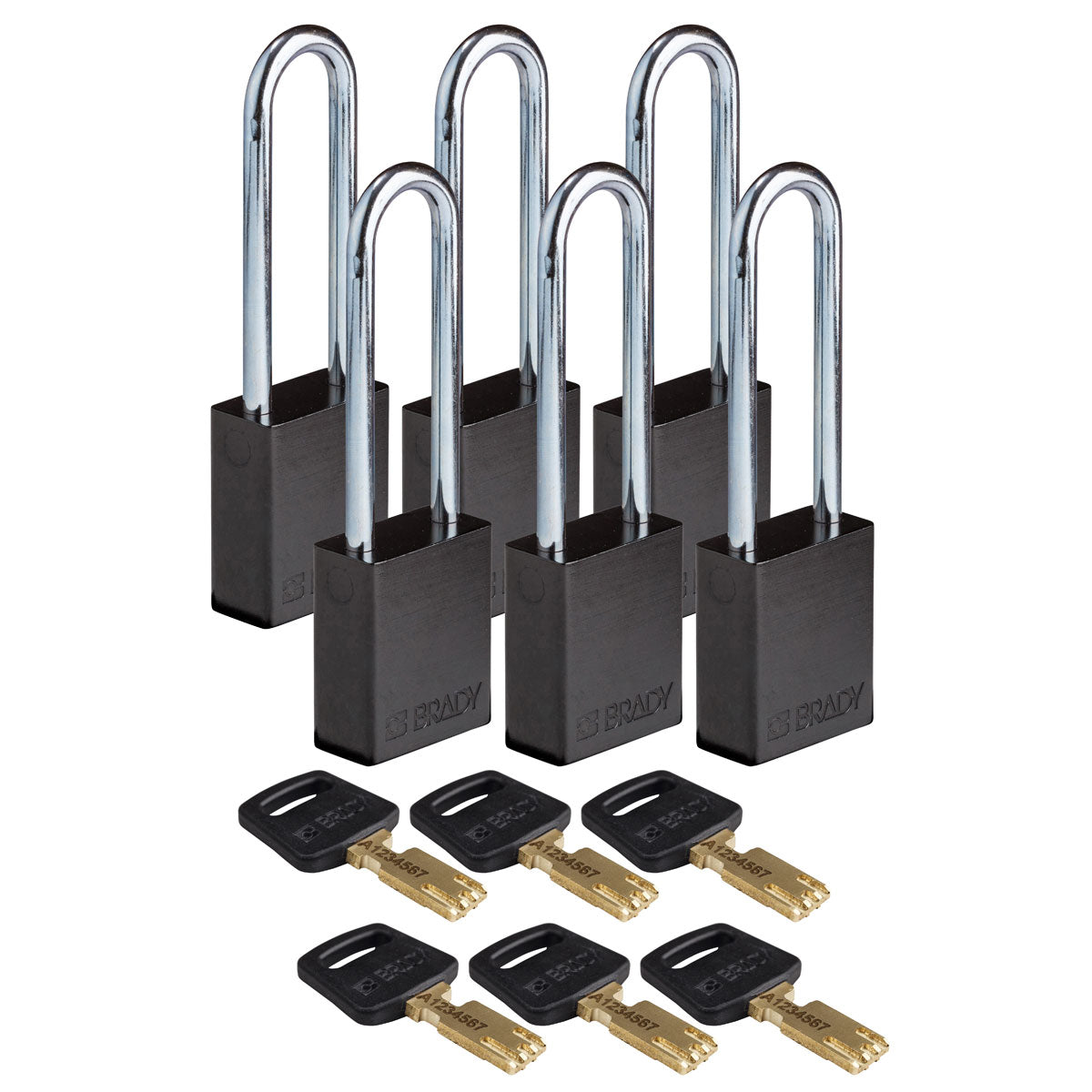 Alum Padlock 3" Steel Shackle KD BK 6PK