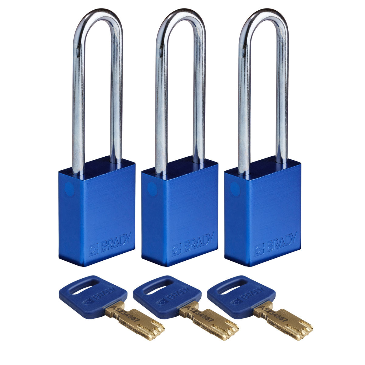 Alum Padlock 3" Steel Shackle KA BU 3PK