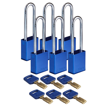 Alum Padlock 3" Steel Shackle KD BU 6PK