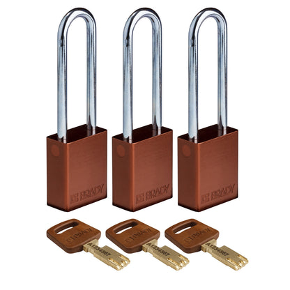 Alum Padlock 3" Steel Shackle KA BN 3PK