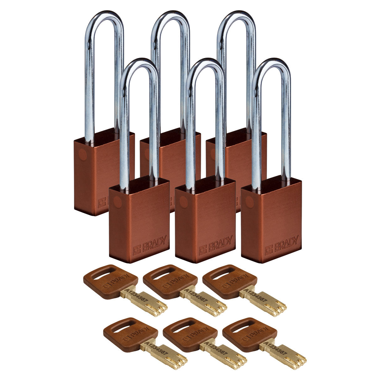 Alum Padlock 3" Steel Shackle KA BN 6PK