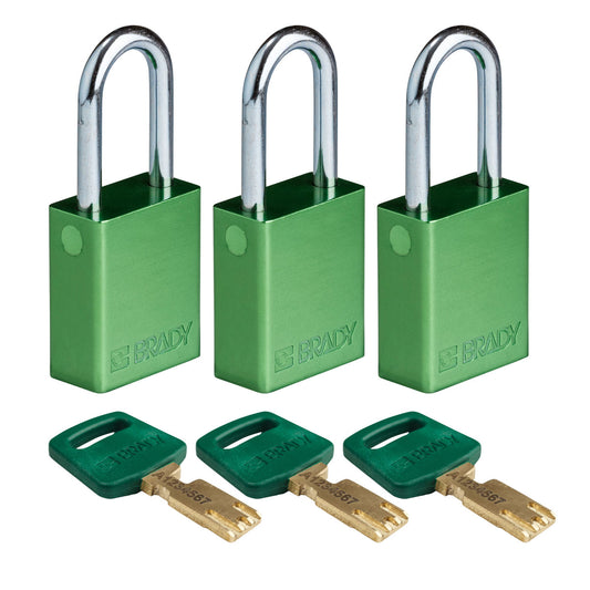 Alum Padlock 1.5" Steel Shkl KA GN 3PK