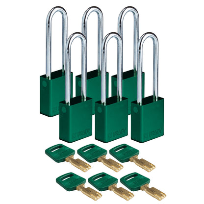 Alum Padlock 3" Steel Shackle KD GN 6PK