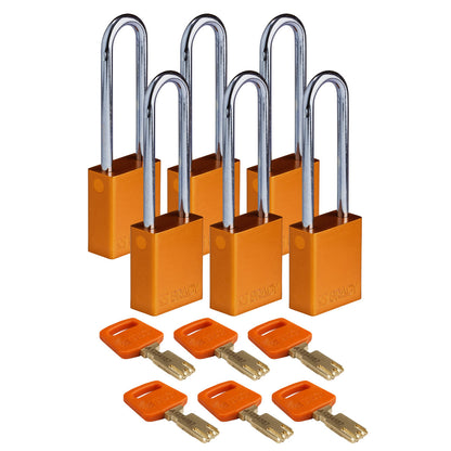 Alum Padlock 3" Steel Shackle KD OR 6PK