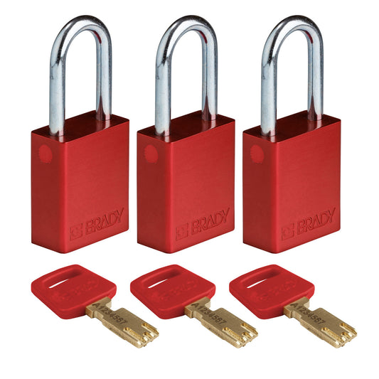 Alum Padlock 1.5" Steel Shkl KA RD 3PK