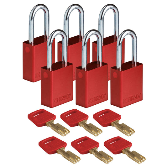 Alum Padlock 1.5" Steel Shkl KA RD 6PK