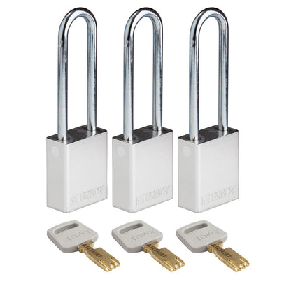 Alum Padlock 3" Steel Shackle KA SL 3PK