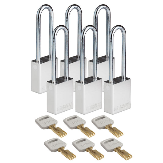 Alum Padlock 3" Steel Shackle KA SL 6PK