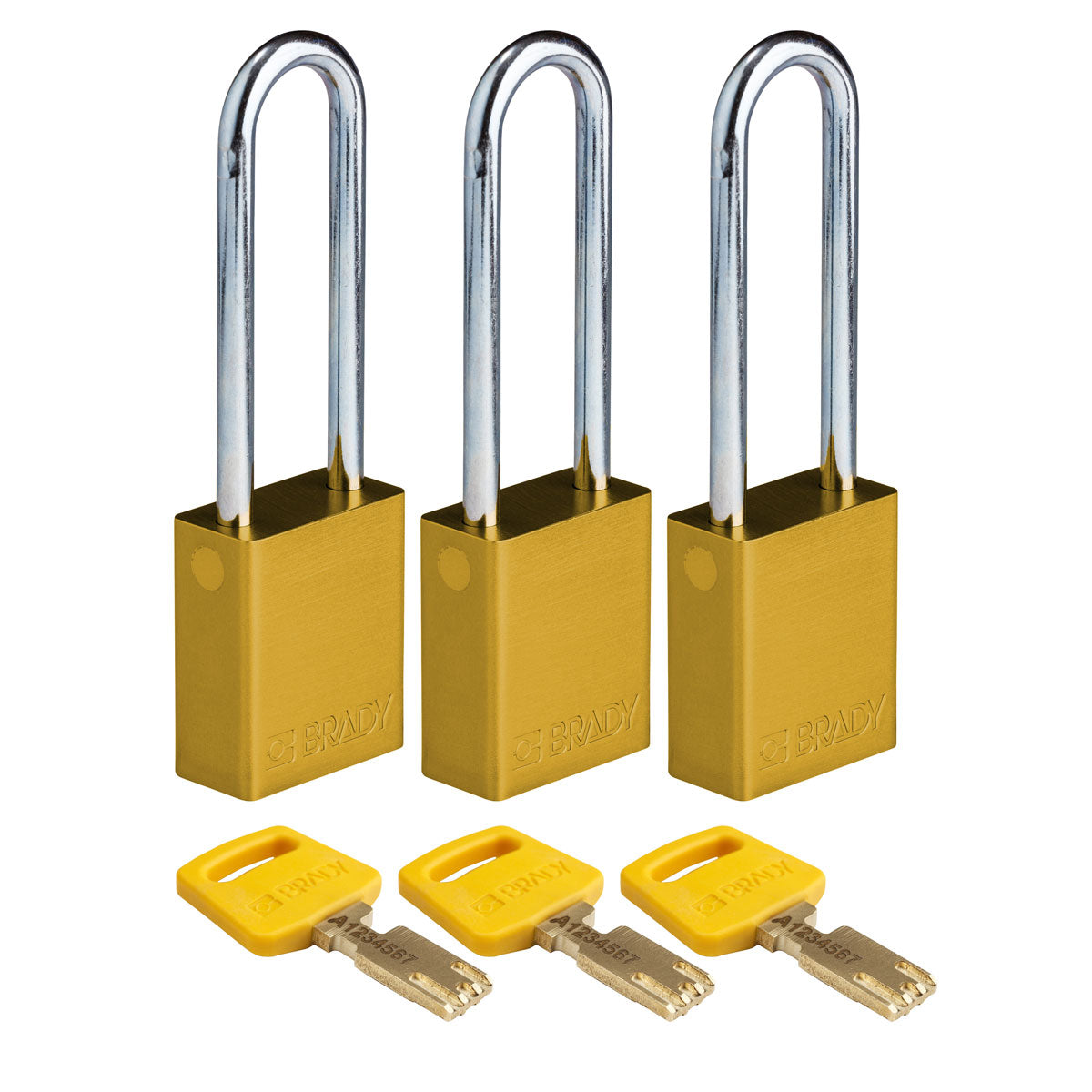 Alum Padlock 3" Steel Shackle KA YL 3PK