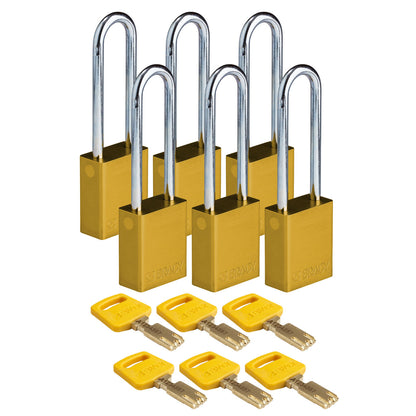 Alum Padlock 3" Steel Shackle KD YL 6PK