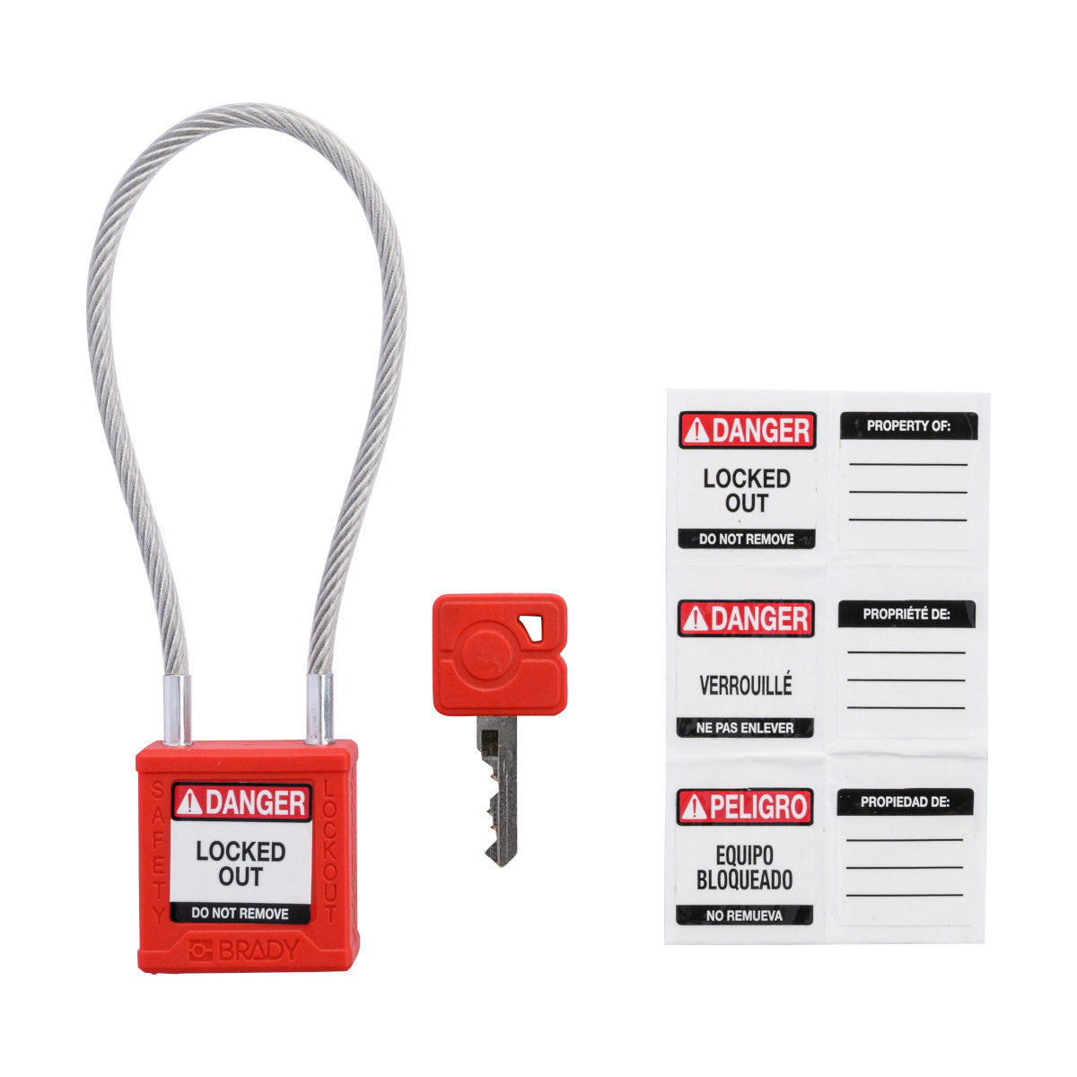 Compact 8" Cable LO Padlock RD KA 6PK