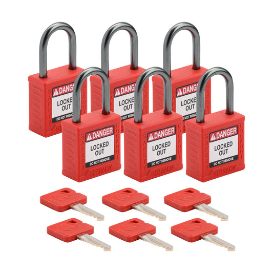 Nylon Padlock 1" Alum Shackle KA RD 6PK