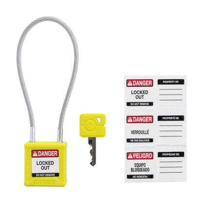 Compact 8" Cable LO Padlock YL KA 6PK