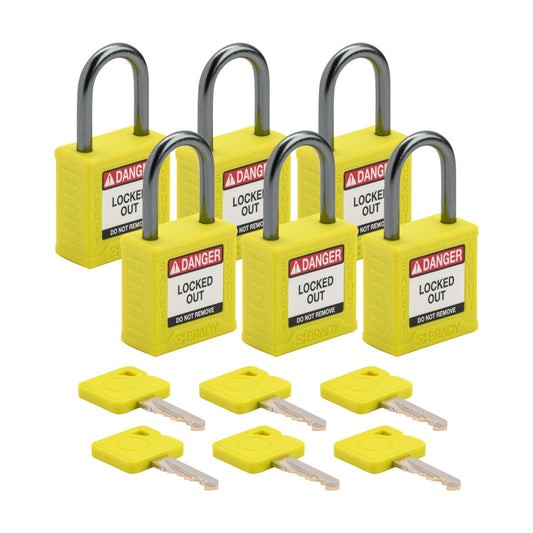 Nylon Padlock 1" Alum Shackle KA YL 6PK