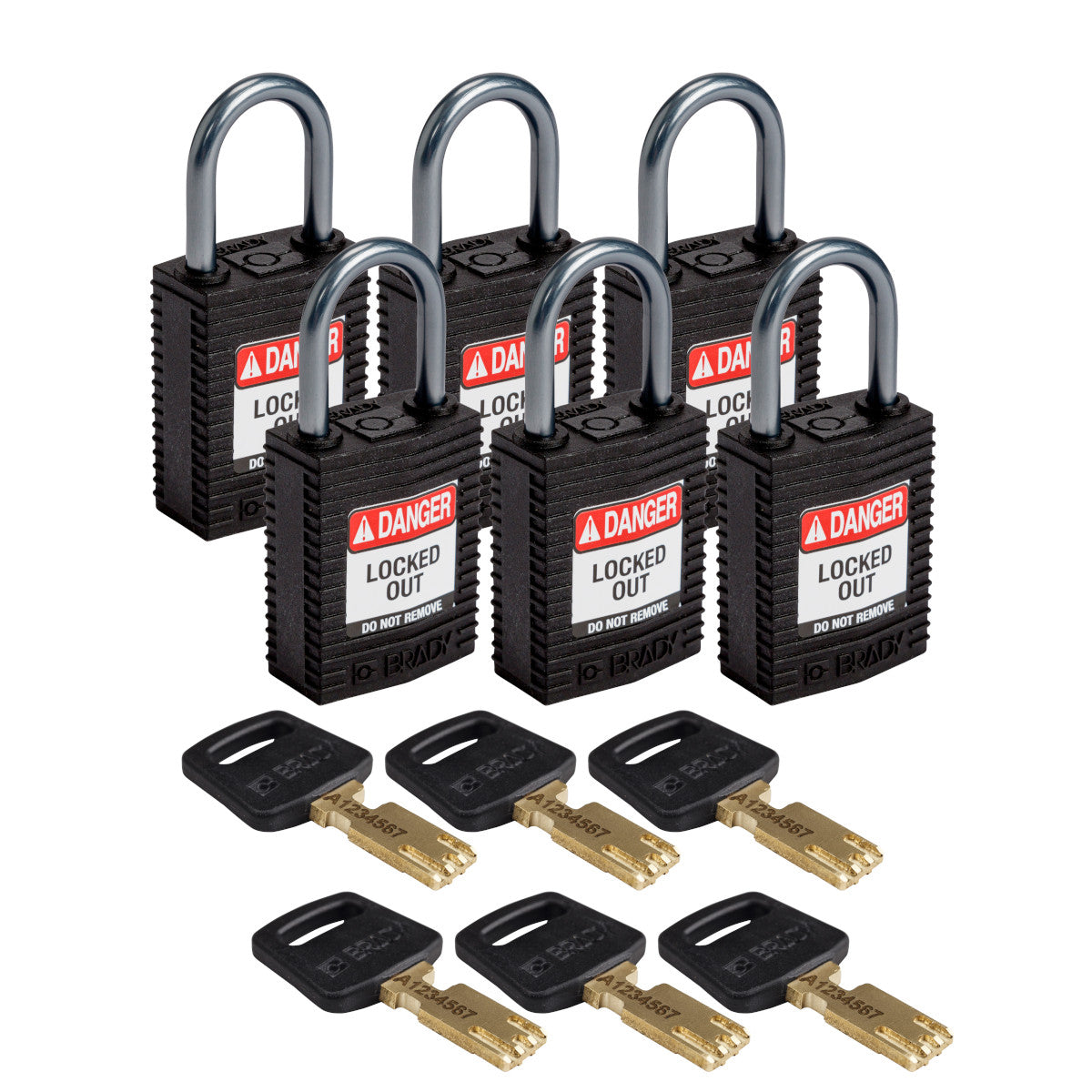 Comp Padlock Nyl 1" Alum Shkl KD BK 6PK