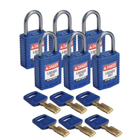 Comp Padlock Nyl 1" Alum Shkl KD BU 6PK