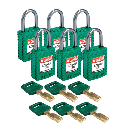 Comp Padlock Nyl 1" Alum Shkl KD GN 6PK