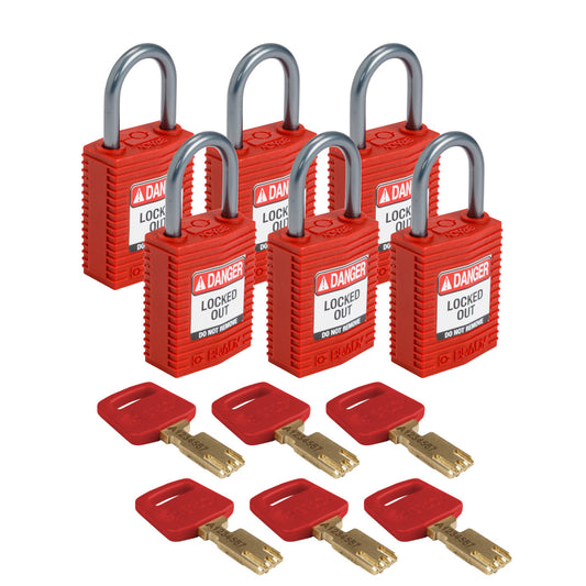 Comp Padlock Nyl 1" Alum Shkl KD RD 6PK