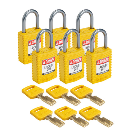 Comp Padlock Nyl 1" Alum Shkl KD YL 6PK