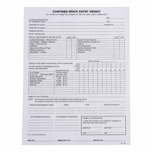 BRADY CONFINED SPACE PERMITS