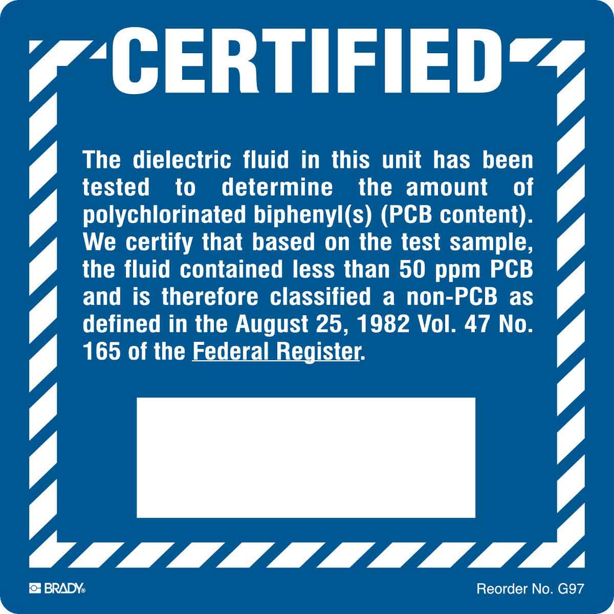 B302 6X6 100/PK CERTIFIED CHEMICAL LABEL