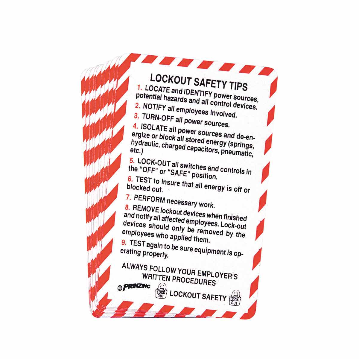 PRINZING LOCKOUT SAFETY CARD 10/EA