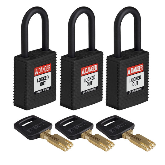 Nylon Padlock 1.5" Plst Shkl KA BK 3PK