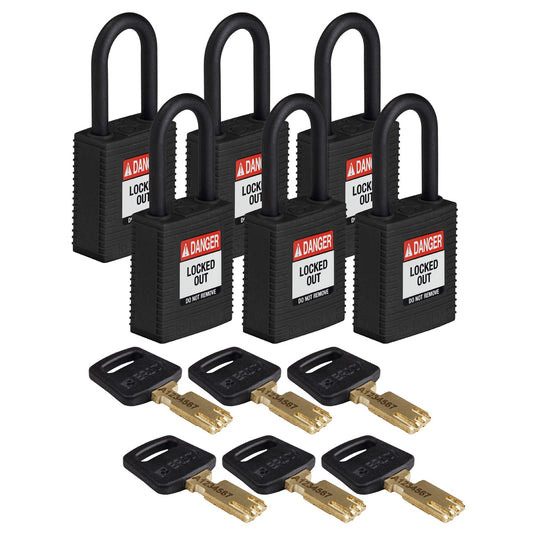 Nylon Padlock 1.5" Plst Shkl KD BK 6PK