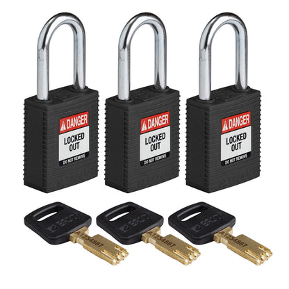 Nylon Padlock 1.5" Steel Shkl KA BK 3PK