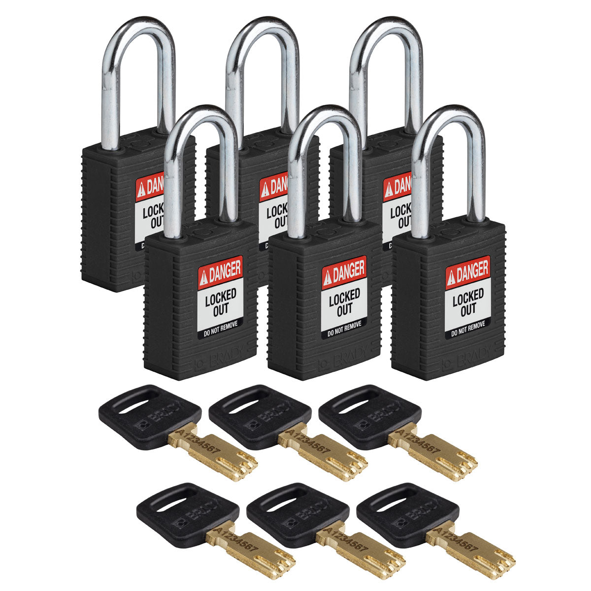 Nylon Padlock 1.5" Steel Shkl KD BK 6PK