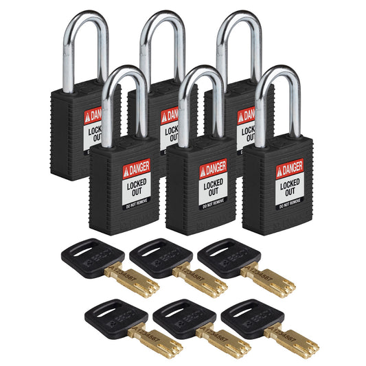 Nylon Padlock 1.5" Steel Shkl KA BK 6PK