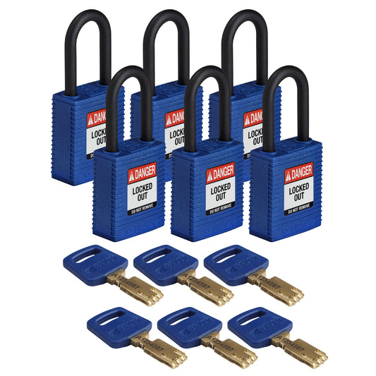 Nylon Padlock 1.5" Plst Shkl KD BU 6PK