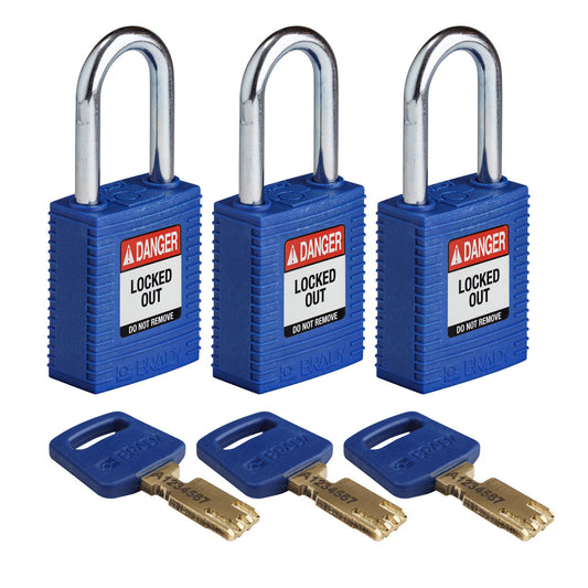 Nylon Padlock 1.5" Steel Shkl KA BU 3PK