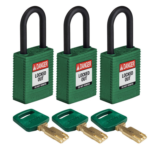 Nylon Padlock 1.5" Plst Shkl KA GN 3PK