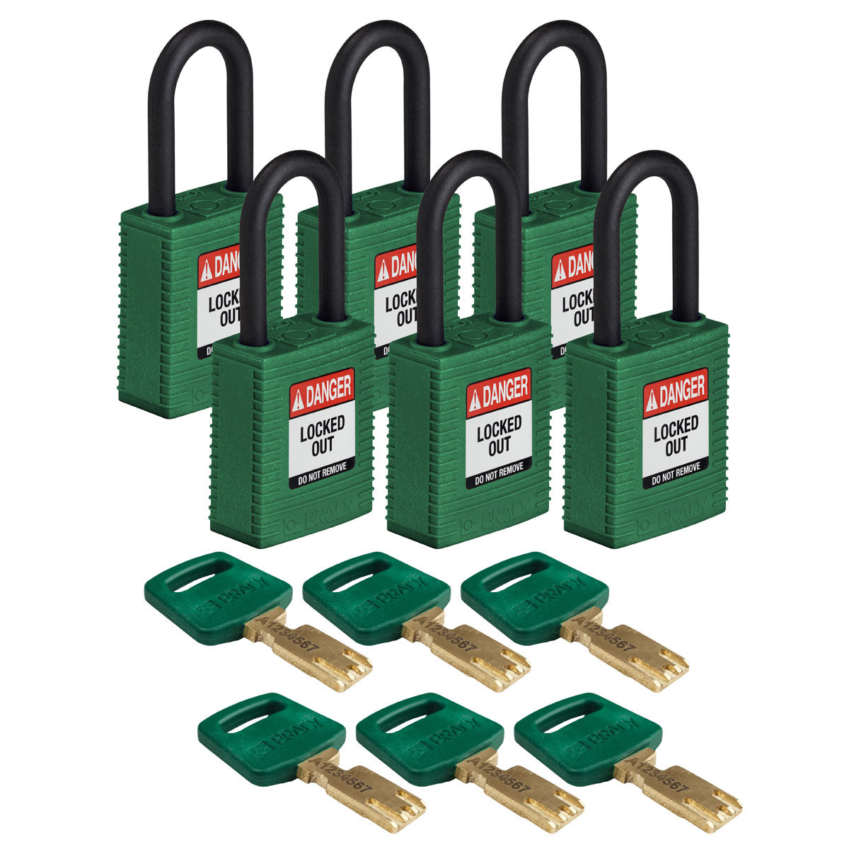 Nylon Padlock 1.5" Plst Shkl KD GN 6PK