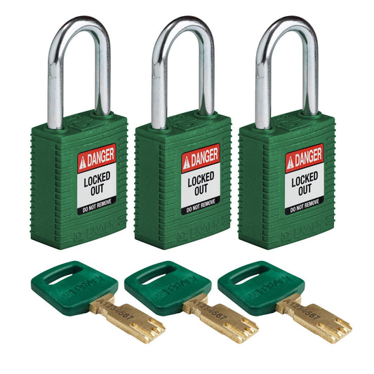 Nylon Padlock 1.5" Steel Shkl KA GN 3PK